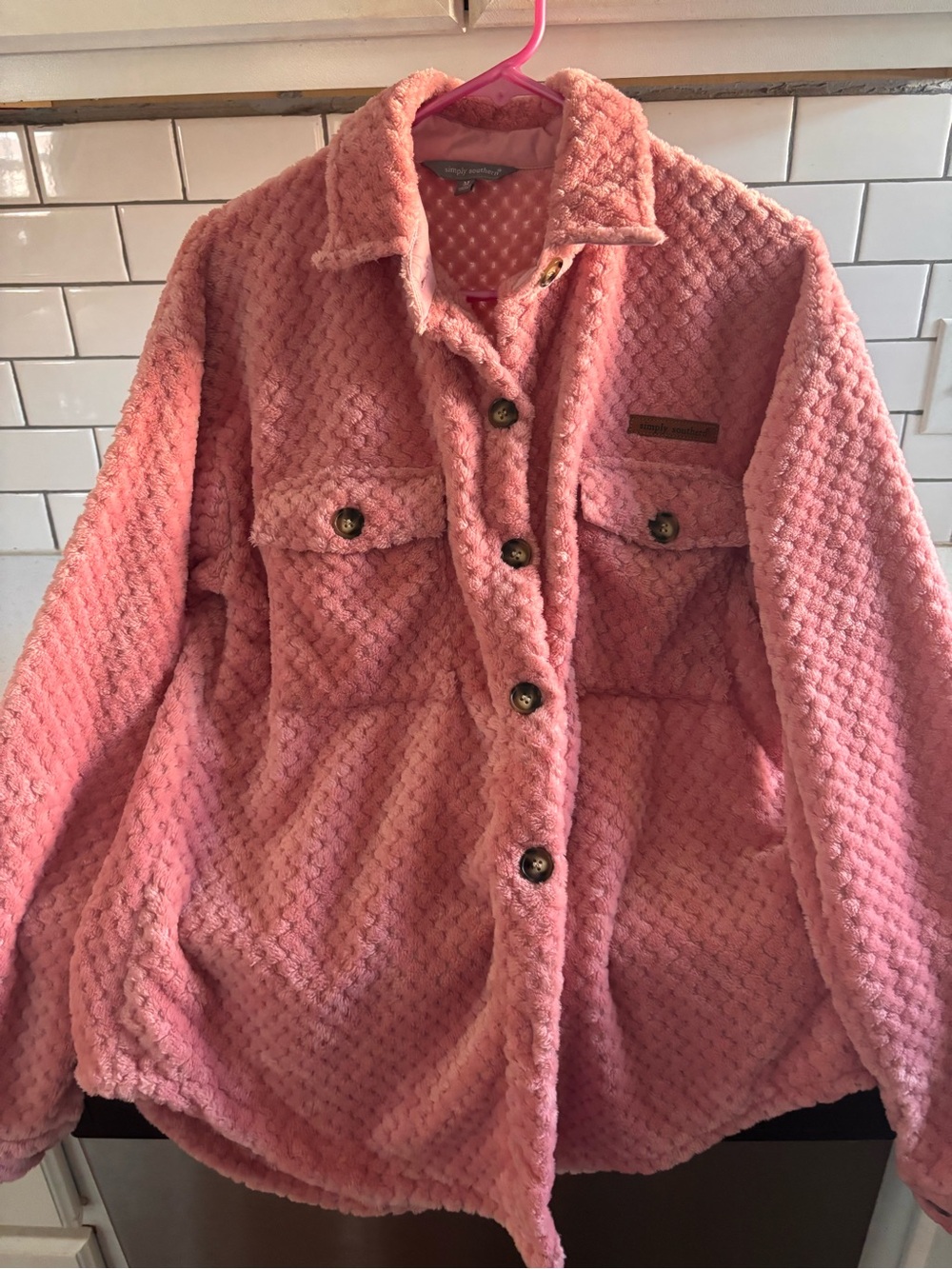 Cozy Pink Sherpa Button-Up Jacket simply southern.